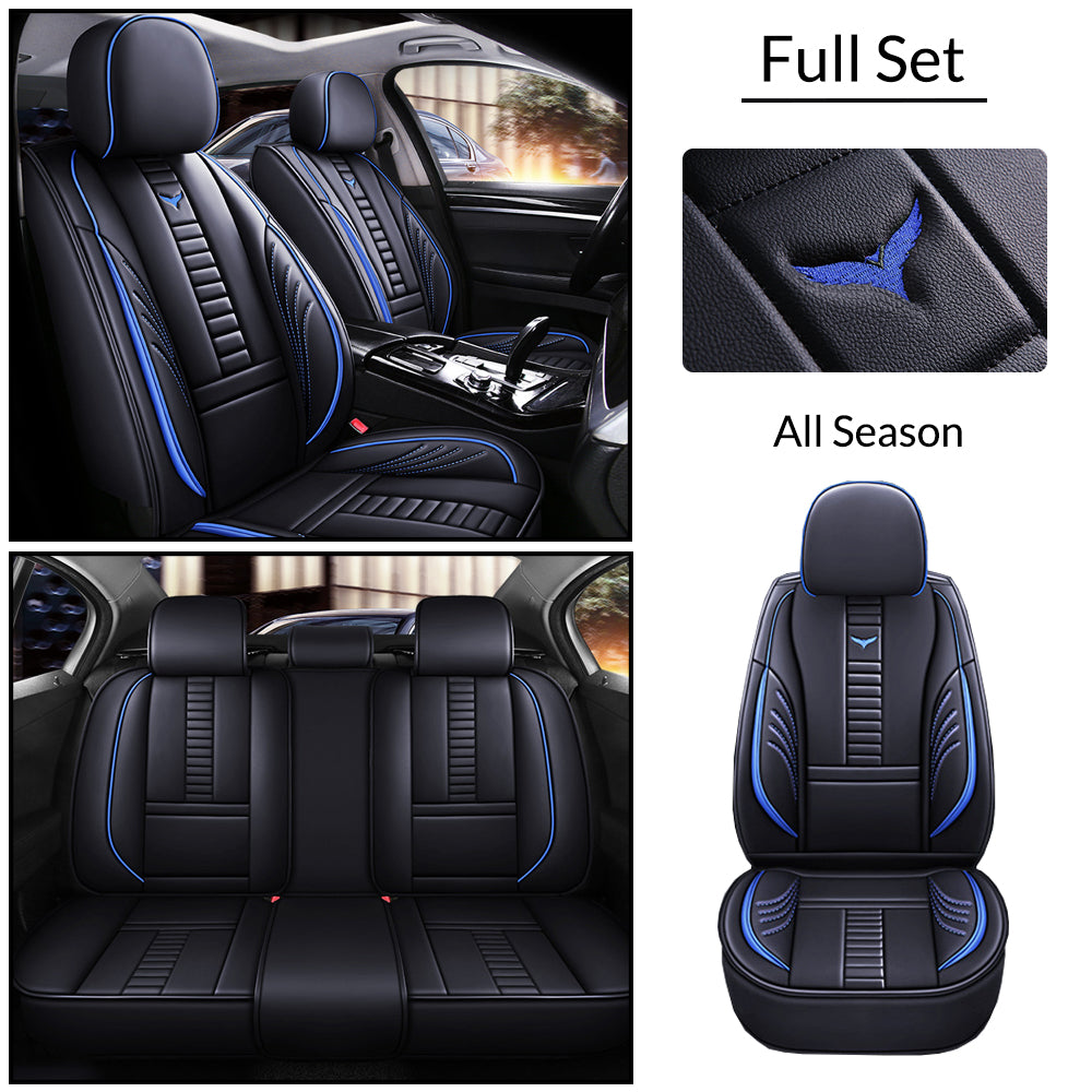 Full Coverage Black Leather Car Seat Cover Mechanical Standard Style, Automotive Vehicle Cushion Universal Fit