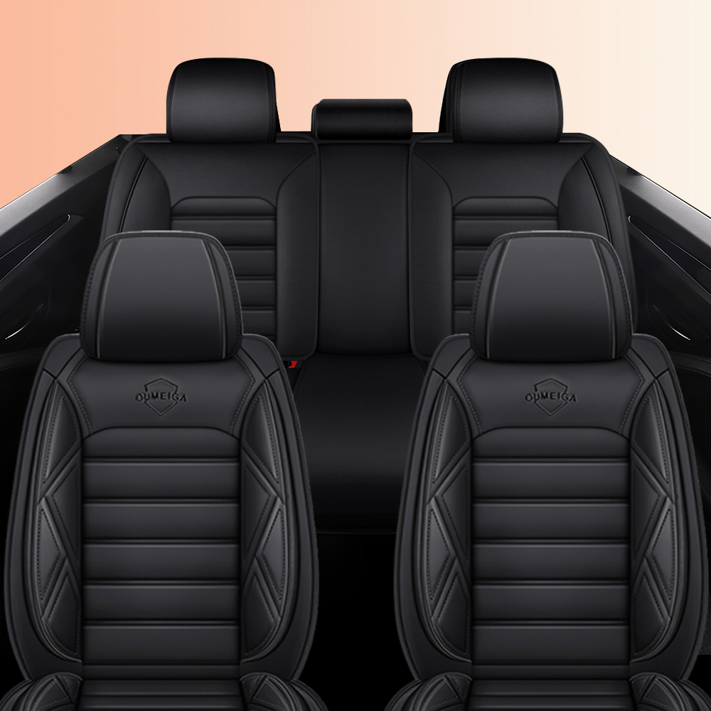 Full Coverage Black Leather Car Seat Cover Sports’ Standard Style, Automotive Vehicle Cushion Universal Fit